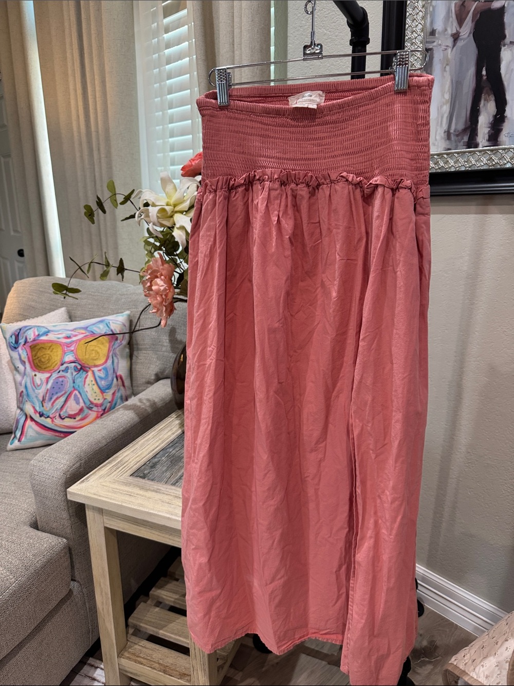 Anthropologie Dusty Coral Smocked-Waist Maxi Skirt